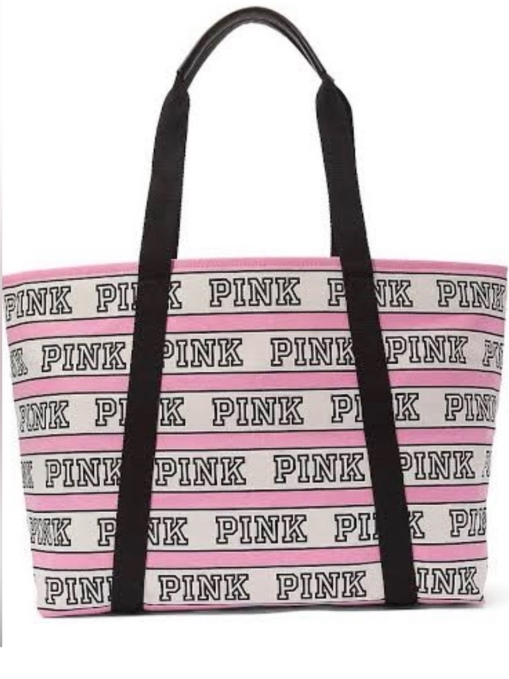 PINK Victoria's Secret Pink and Black Logo Stripe Canvas Tote